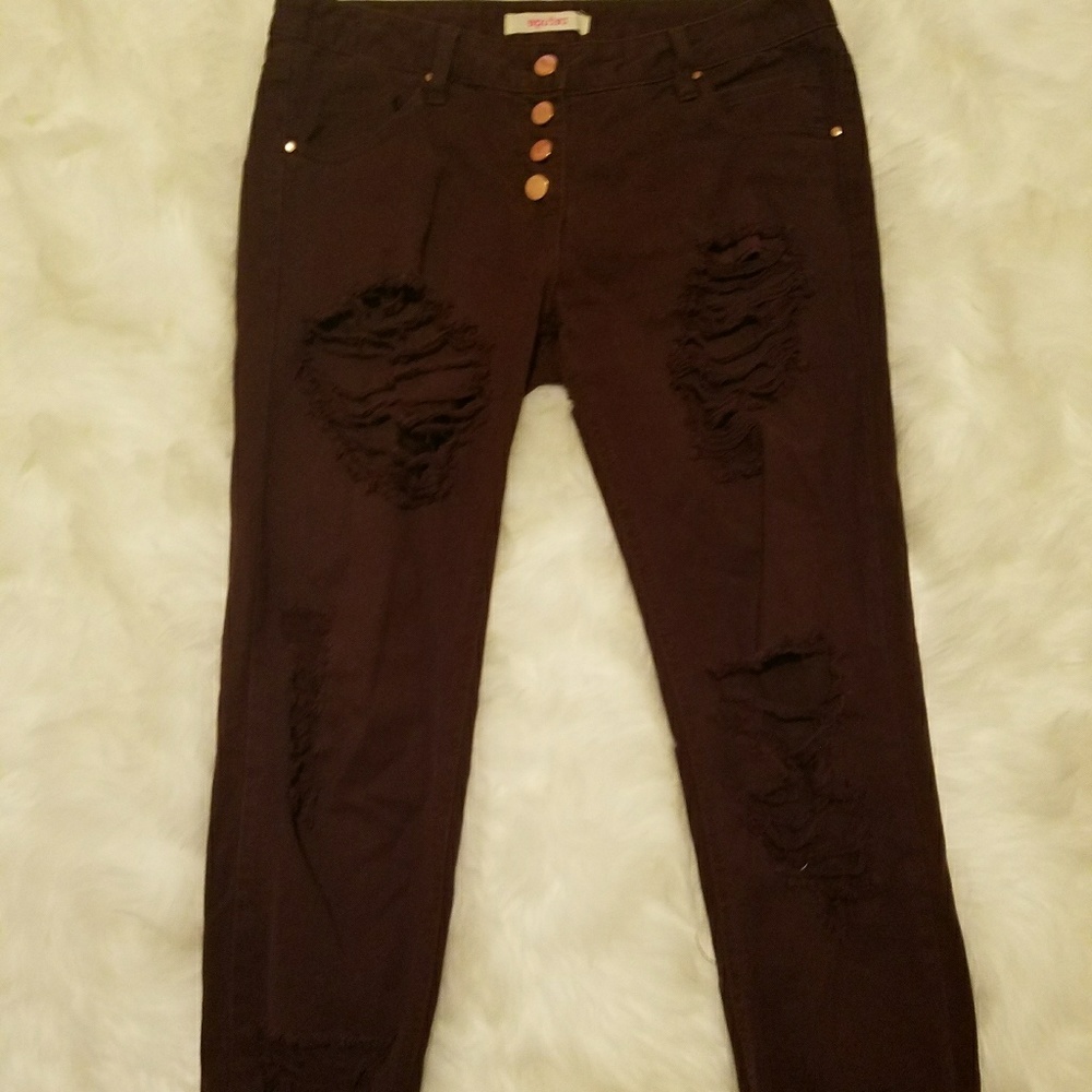 Maroon Boyfriend Distressed Jeans